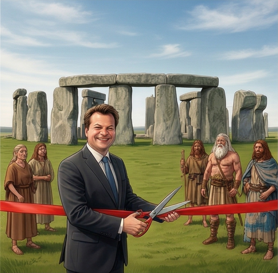 Allan cutting the ribbon at Stonehenge