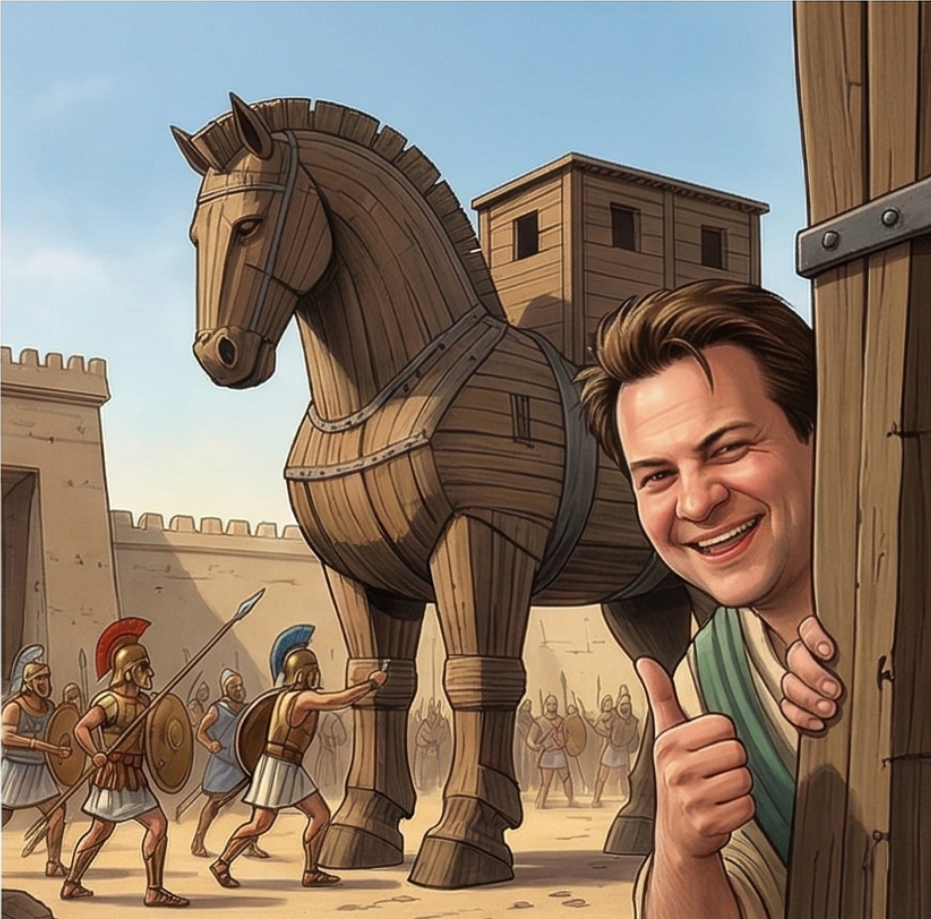 Allan in front of the Trojan Horse